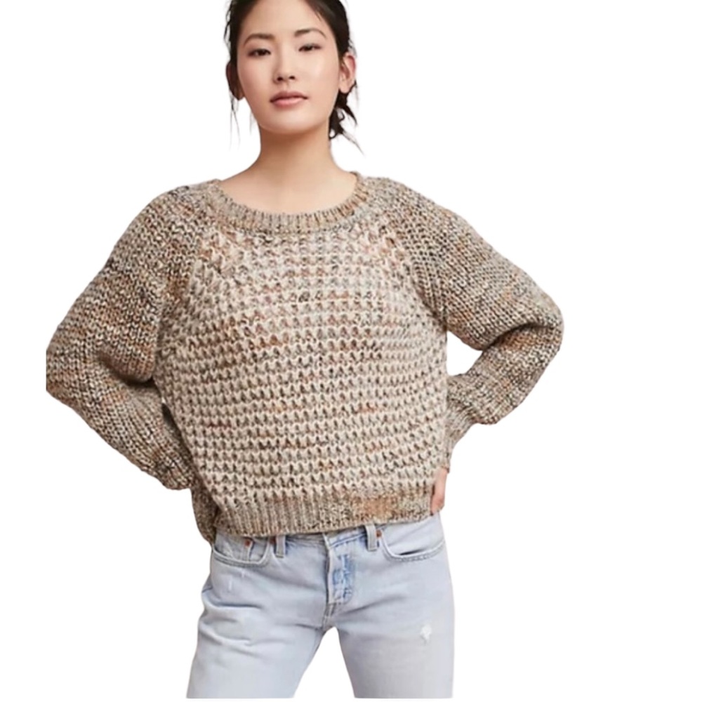 Anthropologie Moth Hillwalk Wool / Mohair Oatmeal Chunky Sweater XL